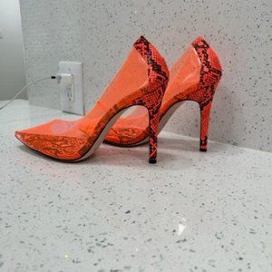 Jessica Simpson Orange Snakeskin See-through Stilettos